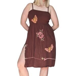 Vintage Y2K Chocolate Brown Butterfly Sundress Side Slit Resortwear Bimbo 2000s